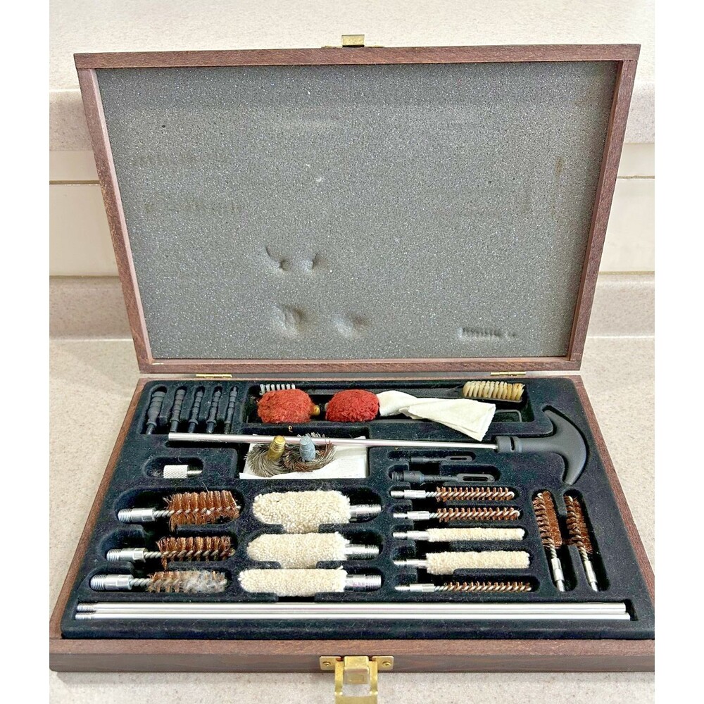 Gun Cleaning Kit in Wooden Box - Estate Sale Find- Used/Unbranded